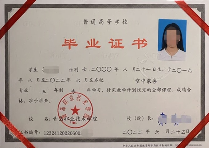 永康青岛职业技术学院毕业证样本图片